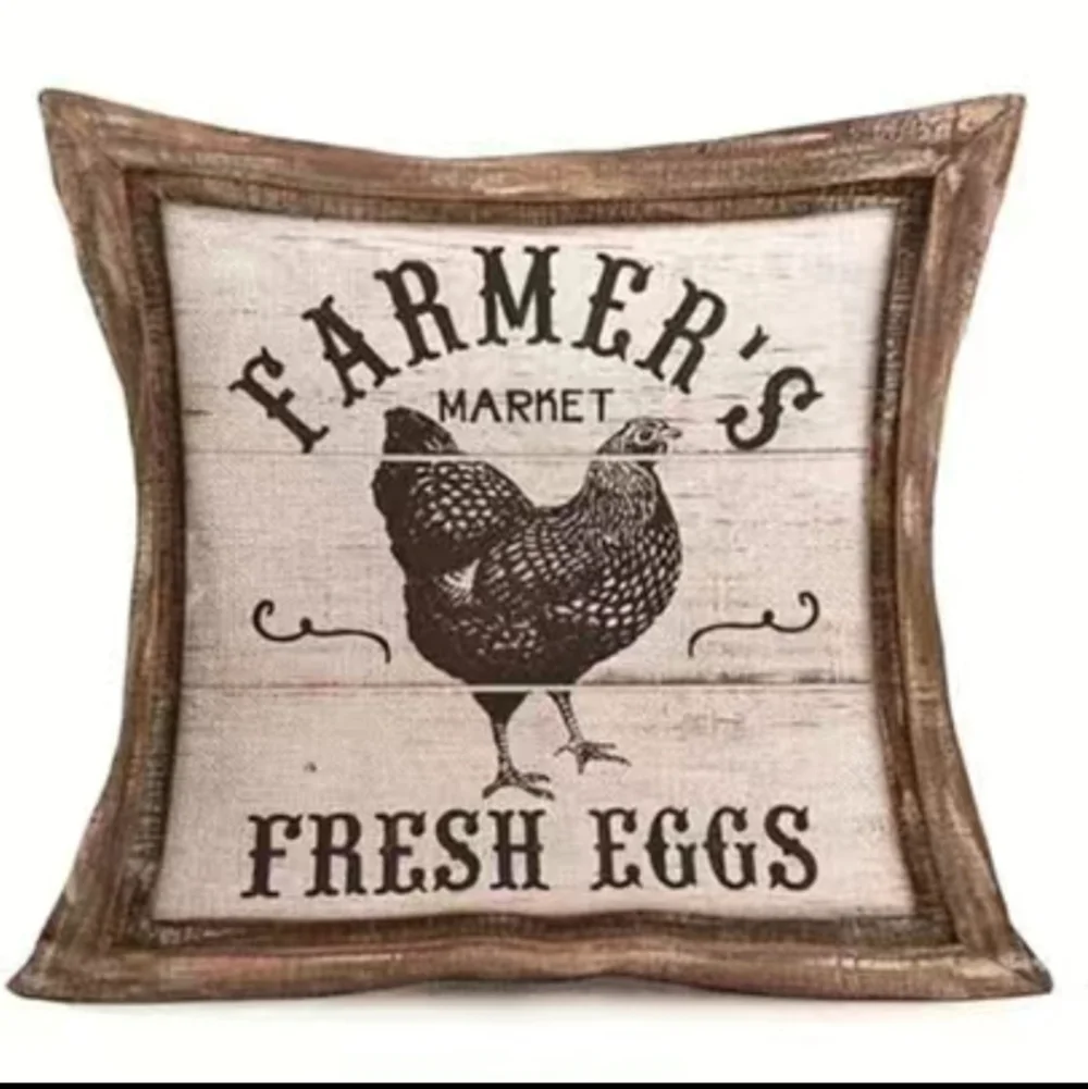 New farm House home decor accent pillow case farmers fresh eggs